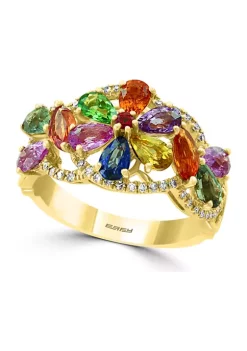 Best Pirce 🛒 1/5 ct. t.w. Diamond and 3.59 ct. t.w. Sapphire, Green Sapphire, Red Sapphire, Orange Sapphire, Pink Sapphire, Purple Sapphire, Tsavorite, and Yellow Sapphire Ring in 14K Yellow Gold by Effy® 👏