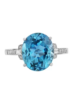 Hot Sale 💯 1/8 ct. t.w. Diamonds and 5.6 ct. t.w. Blue Topaz Ring in 14k White Gold by Effy® ⭐