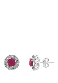 Best Sale ⭐ 1/10 ct. t.w. Diamond 1.14 ct. t.w. Natural Ruby Earrings in 14K White Gold by Effy® ✨