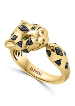 Cheapest 🛒 14K Yellow Gold Black Diamond, Tsavorite Panther Ring by Effy® 💯