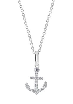 Discount 😉 Sterling Silver 1/10 ct. t.w. Diamond Anchor Pendant Necklace by Effy® 😀