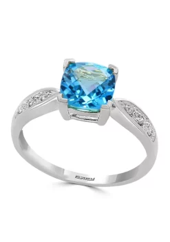 Cheap 🎉 1/10 ct. t.w. Diamond and 1.2 ct. t.w. Aquamarine Ring in 14K White Gold by Effy® 🥰