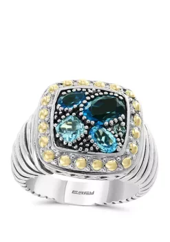 Deals 🧨 Blue Topaz, London Blue Topaz, Sky Blue Topaz Ring in Sterling Silver/18k Yellow Gold by Effy® 🥰
