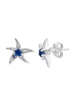 Wholesale ❤️ 1/10 ct. t.w. Diamond and Blue Topaz Starfish Stud Earrings in Sterling Silver by Effy® 🎉