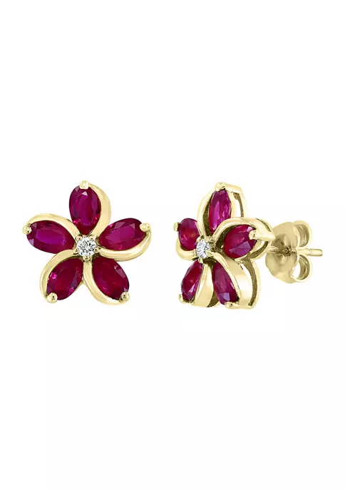 Discount 🥰 3.14 ct. t.w. Ruby and 1/10 ct. t.w. Diamond Earrings in 14K Yellow Gold by Effy® 🤩 1 Discount 🥰 3.14 ct. t.w. Ruby and 1/10 ct. t.w. Diamond Earrings in 14K Yellow Gold by Effy® 🤩
