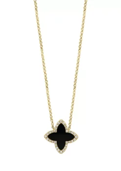 Hot Sale 🔔 1/10 ct. t.w. Diamond Onyx Necklace in 14K Yellow Gold by Effy® 💯
