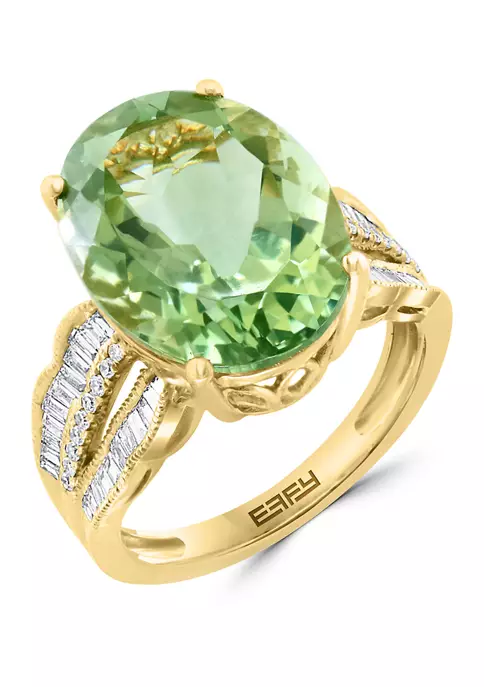 New 😉 3/8 ct. t.w. Diamond and 8.8 ct. t.w. Green Amethyst Ring in 14K Yellow Gold by Effy® 🔔 1 New 😉 3/8 ct. t.w. Diamond and 8.8 ct. t.w. Green Amethyst Ring in 14K Yellow Gold by Effy® 🔔