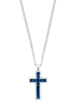 Cheapest 🎁 Men's 925 Sterling Silver London Blue Topaz Cross Necklace by Effy® 🧨