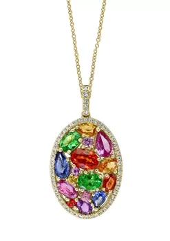 Promo 🔔 1/5 ct. t.w. Diamond and 3.98 ct. t.w. Multi Sapphire Pendant Necklace in 14K White Gold by Effy® 😉