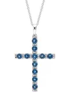Promo 🎁 1/8 ct. t.w. Diamond and 1.41 ct. t.w. London Blue Topaz Pendant Necklace in 14K White Gold by Effy® 🧨