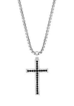 Flash Sale 👏 Men's 7/8 ct. t.w. Black Spinel Cross Pendant Necklace in Sterling Silver by Effy® 💯