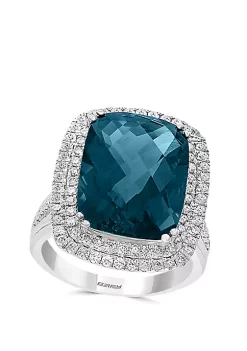Coupon ❤️ 11.5 ct. t.w. Blue Topaz and 3/4 ct. t.w. Diamond Ring in 14k White Gold by Effy® 👏