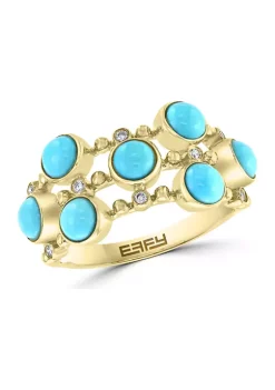 Top 10 👏 1/10 ct. t.w. Diamond and 1.65 ct. t.w. Turquoise Ring in 14K Yellow Gold by Effy® 🧨