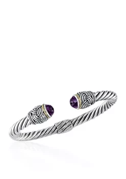 Deals ⌛ Amethyst Bangle in Sterling Silver and 18K Yellow Gold by Effy® 👏