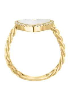 Brand new 🤩 1/10 ct. t.w. Diamond and 👩 Mother of Pearl Heart Ring in 14K Yellow Gold by Effy® 🎉 -Effy® Sales Shop Belk 2732
