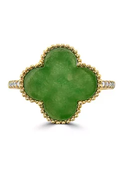 Best Pirce 🔔 1/10 ct. t.w. Diamond and 3.2 ct. t.w. Green Jade Ring in 14K Yellow Gold by Effy® ⭐