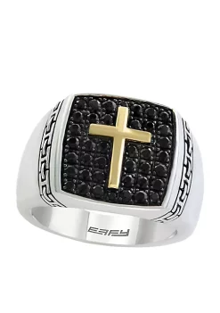 Coupon 🔥 Men's Sterling Silver Sapphire Cross Ring by Effy® 😉