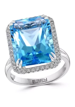 Coupon 💯 1/4 ct. t.w. Diamond and 13.7 ct. t.w. Blue Topaz Ring in 14K White Gold by Effy® 🌟 -Effy® Sales Shop Belk 2772