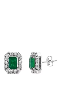 Coupon 🔥 1/5 ct. t.w. Diamond, 1.9 ct. t.w. Natural Emerald Earrings in 14k White Gold by Effy® 🔥