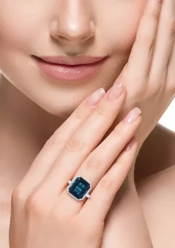 Discount 🛒 1/4 ct. t.w. Diamond and 10.8 ct. t.w. Blue Topaz Ring in 14K White Gold by Effy® 🤩 -Effy® Sales Shop Belk 2829