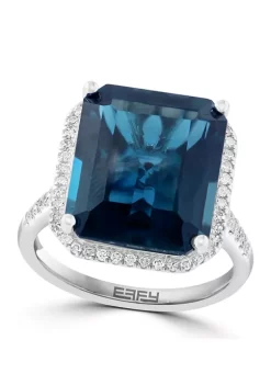 Discount 🛒 1/4 ct. t.w. Diamond and 10.8 ct. t.w. Blue Topaz Ring in 14K White Gold by Effy® 🤩 -Effy® Sales Shop Belk 2830