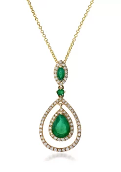 Buy 😍 1/4 ct. t.w. Diamond and 1.16 ct. t.w. Emerald Pendant Necklace in 14K Yellow Gold by Effy® 😀