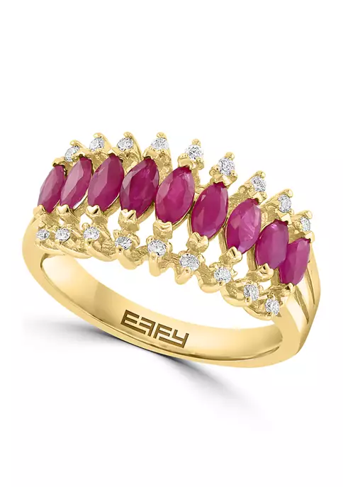 Best Pirce 🥰 14K Yellow Gold Diamond and Natural Ruby Ring by Effy® 🧨 1 Best Pirce 🥰 14K Yellow Gold Diamond and Natural Ruby Ring by Effy® 🧨