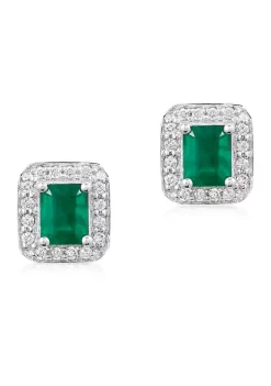 Outlet 👍 Brasilica 1/6 ct. t.w. Diamond and 7/8 ct. t.w. Emerald Stud Earrings in 14K White Gold by Effy® 👏