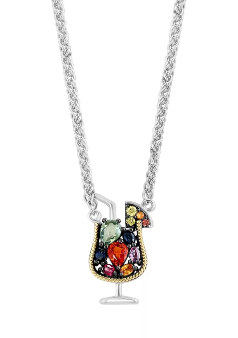 Best deal ⌛ Multi Color Sapphire Cocktail Pendant Necklace in 18K Yellow Gold Over Sterling Silver by Effy® ❤️ 2 Best deal ⌛ Multi Color Sapphire Cocktail Pendant Necklace in 18K Yellow Gold Over Sterling Silver by Effy® ❤️ - Image 2