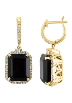 Cheapest 😀 3/8 ct. t.w. Diamond and Onyx Square Drop Earrings in 14K Yellow Gold by Effy® ✔️