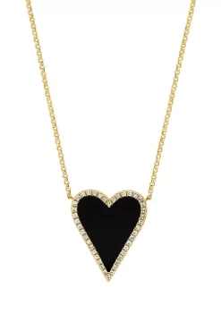 Buy 🧨 1/5 ct. t.w. Diamond and 2.75 ct. t.w. Onyx Heart Pendant Necklace in 14K Yellow Gold by Effy® ⭐