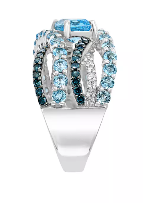 Outlet 😍 1/3 ct. t.w. White and Blue Diamond and 2.25 ct. t.w. Blue Topaz Ring in 14K White Gold by Effy® ✔️ 2 Outlet 😍 1/3 ct. t.w. White and Blue Diamond and 2.25 ct. t.w. Blue Topaz Ring in 14K White Gold by Effy® ✔️ - Image 2