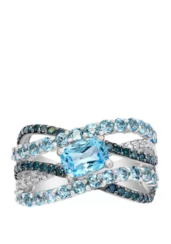 Outlet 😍 1/3 ct. t.w. White and Blue Diamond and 2.25 ct. t.w. Blue Topaz Ring in 14K White Gold by Effy® ✔️ 7 Outlet 😍 1/3 ct. t.w. White and Blue Diamond and 2.25 ct. t.w. Blue Topaz Ring in 14K White Gold by Effy® ✔️ -Effy® Sales Shop Belk 3056