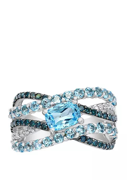 Outlet 😍 1/3 ct. t.w. White and Blue Diamond and 2.25 ct. t.w. Blue Topaz Ring in 14K White Gold by Effy® ✔️ 3 Outlet 😍 1/3 ct. t.w. White and Blue Diamond and 2.25 ct. t.w. Blue Topaz Ring in 14K White Gold by Effy® ✔️ - Image 3