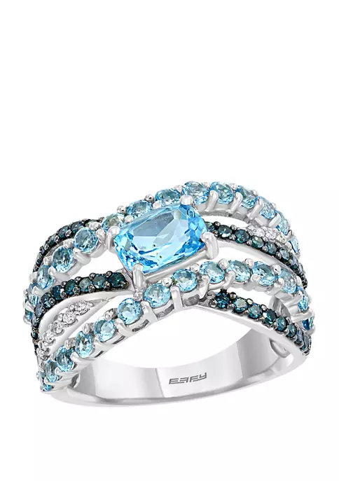 Outlet 😍 1/3 ct. t.w. White and Blue Diamond and 2.25 ct. t.w. Blue Topaz Ring in 14K White Gold by Effy® ✔️ 5 Outlet 😍 1/3 ct. t.w. White and Blue Diamond and 2.25 ct. t.w. Blue Topaz Ring in 14K White Gold by Effy® ✔️ - Image 5