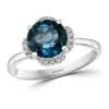 Hot Sale 🎉 1/10 ct. t.w. Diamond and 2 ct. t.w. London Blue Topaz Flower Ring in 14K White Gold by Effy® 🎉