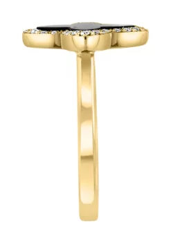 Coupon 🎉 1/10 ct. t.w. Diamond and Onyx Ring in 14K Yellow Gold by Effy® 🔔 -Effy® Sales Shop Belk 3071