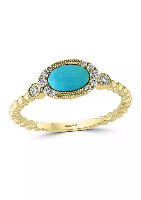 Buy 🧨 1/10 ct. t.w. Diamond and 3/4 ct. t.w. Turquoise Ring in 14K Yellow Gold by Effy® ✨ 2 Buy 🧨 1/10 ct. t.w. Diamond and 3/4 ct. t.w. Turquoise Ring in 14K Yellow Gold by Effy® ✨ - Image 2