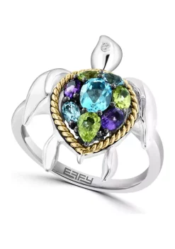 Flash Sale 😉 1/10 ct. t.w. Diamond and 1.15 ct. t.w. Mixed Semi Precious Stone Turtle Ring in Sterling Silver by Effy® 😀