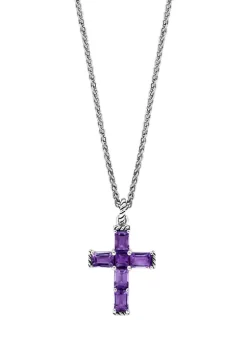 Promo 🎁 Amethyst Cross Pendant Necklace in Sterling Silver by Effy® 👍