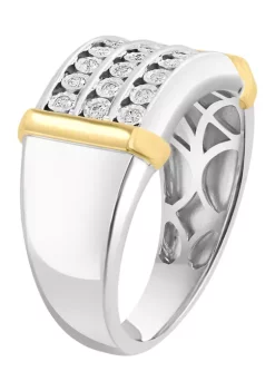 Discount 🥰 Men's 1/4 ct. t.w. Diamond Miracle Set Ring in 14K Sterling Silver by Effy® 😍