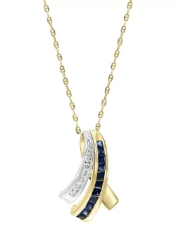 Best Pirce 🧨 1/8 ct. t.w. Diamond and 5/8 ct. t.w. Sapphire Necklace in 14K Two Tone Gold by Effy® 👏
