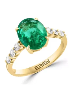 Best deal 🎉 Diamond and Natural Emerald Ring in 14K Yellow Gold by Effy® ⭐