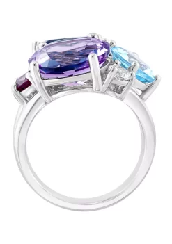 Best Sale ✔️ Pink Amethyst, Blue Topaz, White Topaz, and Rhodolite Ring in Sterling Silver by Effy® 👍 -Effy® Sales Shop Belk 3202