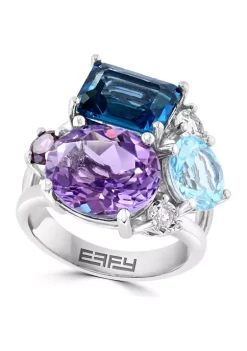 Best Sale ✔️ Pink Amethyst, Blue Topaz, White Topaz, and Rhodolite Ring in Sterling Silver by Effy® 👍 -Effy® Sales Shop Belk 3205