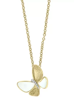 Promo 🌟 1/10 ct. t.w. Diamond and 👩 Mother of Pearl Butterfly Pendant Necklace in 14K Yellow Gold by Effy® 👍