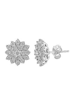 Top 10 👏 1/2 ct. t.w. Diamond Flower Earrings in Sterling Silver by Effy® ✨