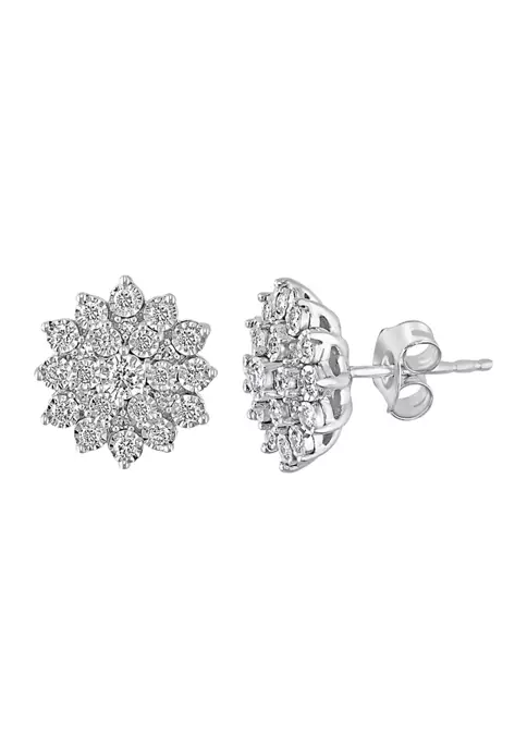 Top 10 👏 1/2 ct. t.w. Diamond Flower Earrings in Sterling Silver by Effy® ✨ 1 Top 10 👏 1/2 ct. t.w. Diamond Flower Earrings in Sterling Silver by Effy® ✨