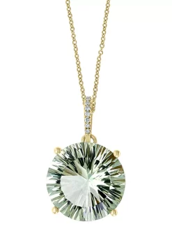 New 🎁 9.78 ct. t.w. Green Amethyst and 1/10 ct. t.w. Diamond Accent Pendant Necklace in 14K Yellow Gold by Effy® 😍