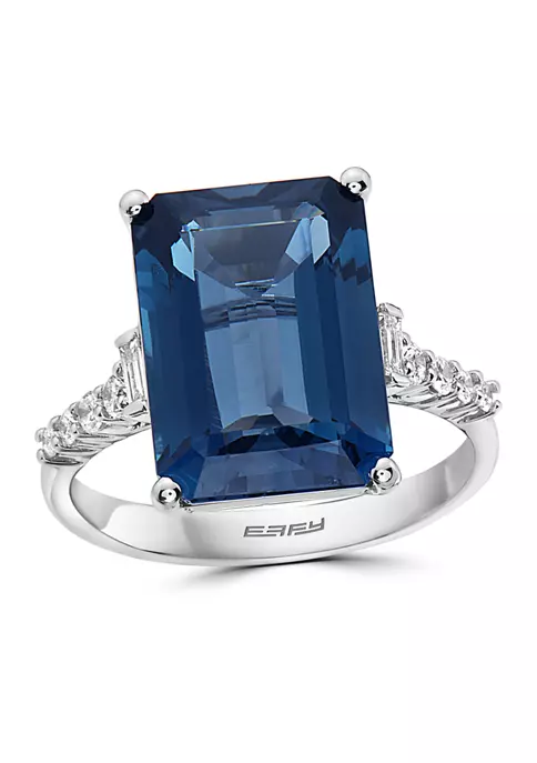 Budget ⌛ 1/5 ct. t.w. Diamonds and 8.35 ct. t.w. London Blue Topaz Ring in 14k White Gold by Effy® ⭐ 2 Budget ⌛ 1/5 ct. t.w. Diamonds and 8.35 ct. t.w. London Blue Topaz Ring in 14k White Gold by Effy® ⭐ - Image 2